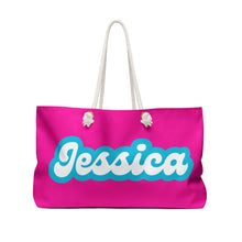 Load image into Gallery viewer, The Jessica Retro Neon Pink and Blue Weekender/Beach Bag
