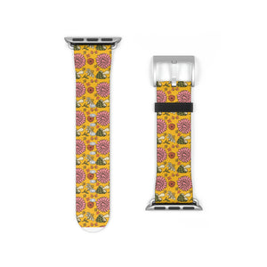 Retro 70's Mushrooms and Flowers Faux-Leather Apple Watch Band