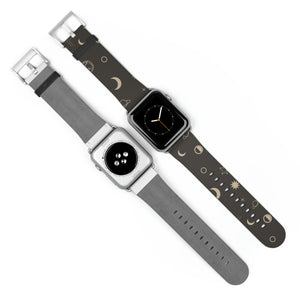 Stars and Moon Black Faux-Leather Apple Watch Band