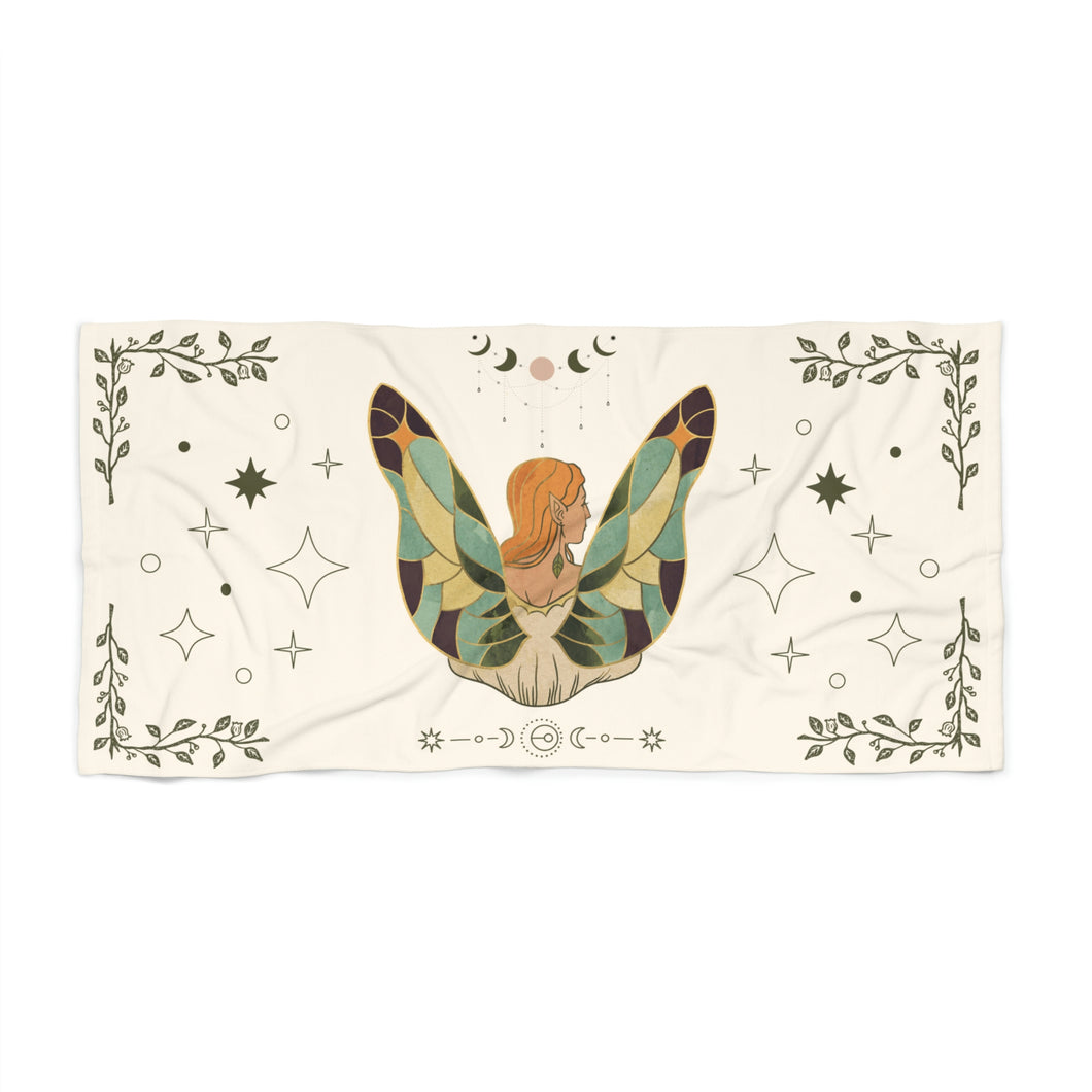 Goddess Fairy White Printed Beach Towel