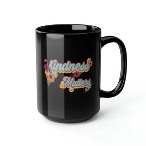 Kindness Matters Retro Black Mug, 15oz