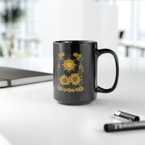 Sunflower Sun Tarot Black Mug, 15oz