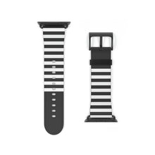 Load image into Gallery viewer, Black and White Stripe Faux-Leather Apple Watch Band
