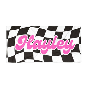 The Hayley Pink and Black Checker Custom Name Beach Towel