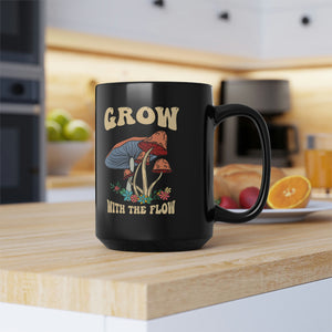 Grow with The Flow Black Mug, 15oz