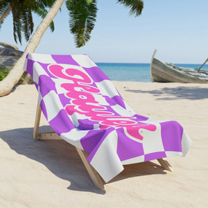 The Hayley Pink and Purple Checker Custom Name Beach Towel