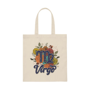 Virgo Floral Retro Canvas Tote Bag