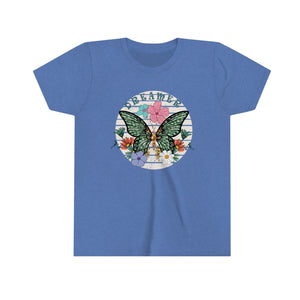 Dreamer Butterfly and Flowers Youth Girls Retro T-shirt