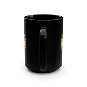 Retro Flower Mama Black Mug, 15oz