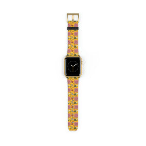 Retro 70's Mushrooms and Flowers Faux-Leather Apple Watch Band