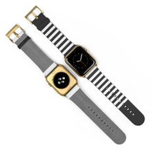 Load image into Gallery viewer, Black and White Stripe Faux-Leather Apple Watch Band
