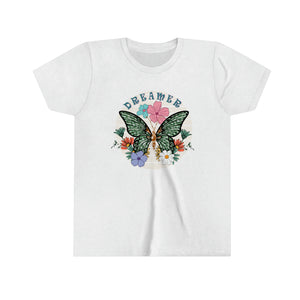 Dreamer Butterfly and Flowers Youth Girls Retro T-shirt