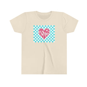 Sister Checker Heart Girls Youth Retro T-shirt