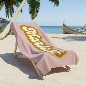 The Marlene Retro Pink and Brown Custom Name Beach Towel