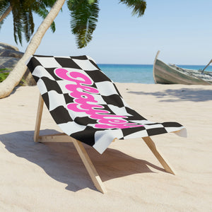 The Hayley Pink and Black Checker Custom Name Beach Towel