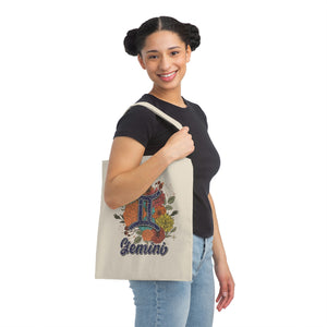 Gemini Floral Retro Canvas Tote Bag