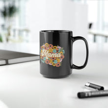 Load image into Gallery viewer, Retro Flower Mama Black Mug, 15oz
