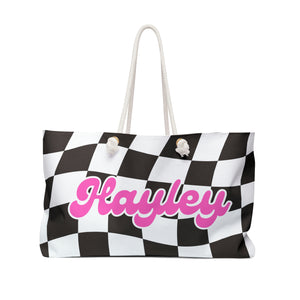 The Hayley Black and Pink Checker Custom Name Weekender/Beach Bag