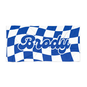 The Brody Blue and White Checker Custom Name Beach Towel