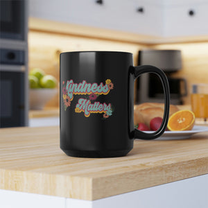 Kindness Matters Retro Black Mug, 15oz