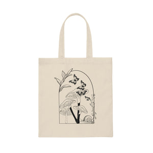 Black Butterfly Mushroom Canvas Tote Bag