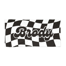 Load image into Gallery viewer, The Brody Black and White Checker Custom Name Beach Towel
