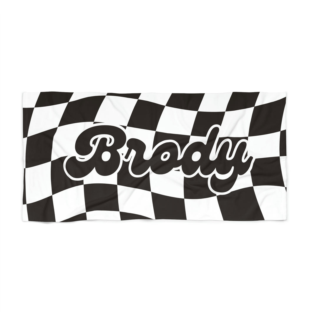 The Brody Black and White Checker Custom Name Beach Towel