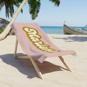 The Marlene Retro Pink and Brown Custom Name Beach Towel