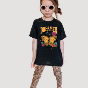 Dreamer Yellow Butterfly Youth Girls Retro T-shirt