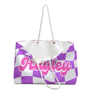 The Hayley Pink and Purple Checker Custom Name Weekender/Beach Bag