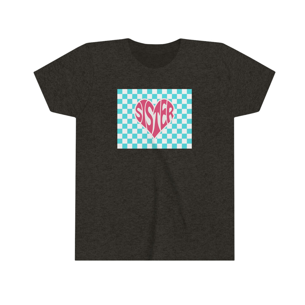 Sister Checker Heart Girls Youth Retro T-shirt