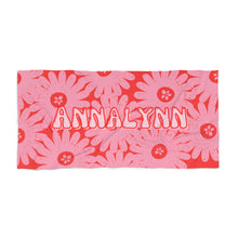 Load image into Gallery viewer, Pink and Red Daisy Custom Name Beach Towel
