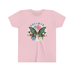 Dreamer Butterfly and Flowers Youth Girls Retro T-shirt