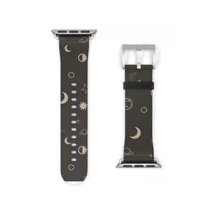 Stars and Moon Black Faux-Leather Apple Watch Band