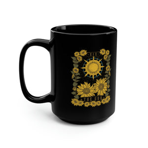 Sunflower Sun Tarot Black Mug, 15oz