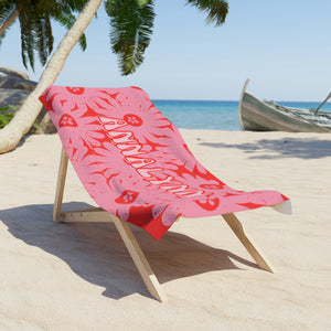 Pink and Red Daisy Custom Name Beach Towel