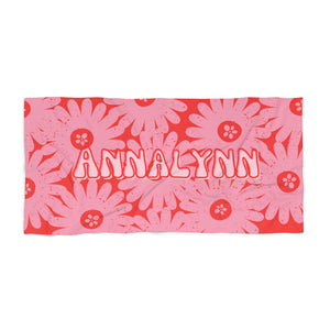 Pink and Red Daisy Custom Name Beach Towel