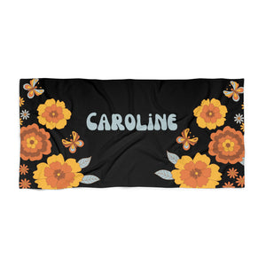 The Caroline Vintage Flowers Custom Name Beach Towel