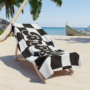 The Brody Black and White Checker Custom Name Beach Towel