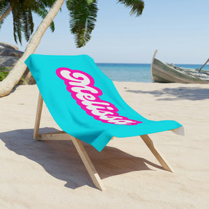 The Melissa Retro Neon Blue and Pink Custom Name Beach Towel