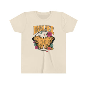 Dreamer Yellow Butterfly Youth Girls Retro T-shirt