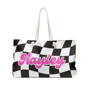 The Hayley Black and Pink Checker Custom Name Weekender/Beach Bag