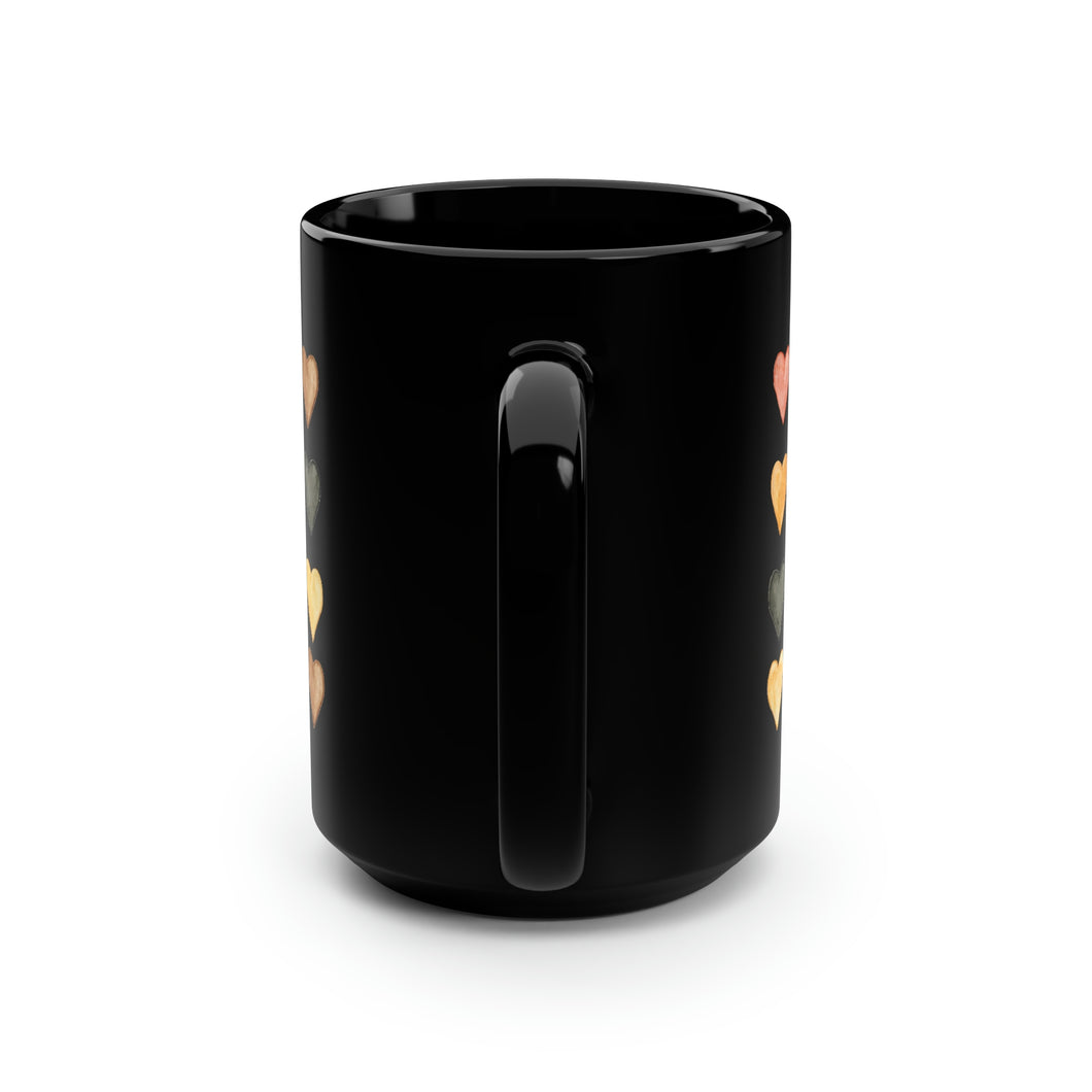 Boho Hearts Black Mug, 15oz