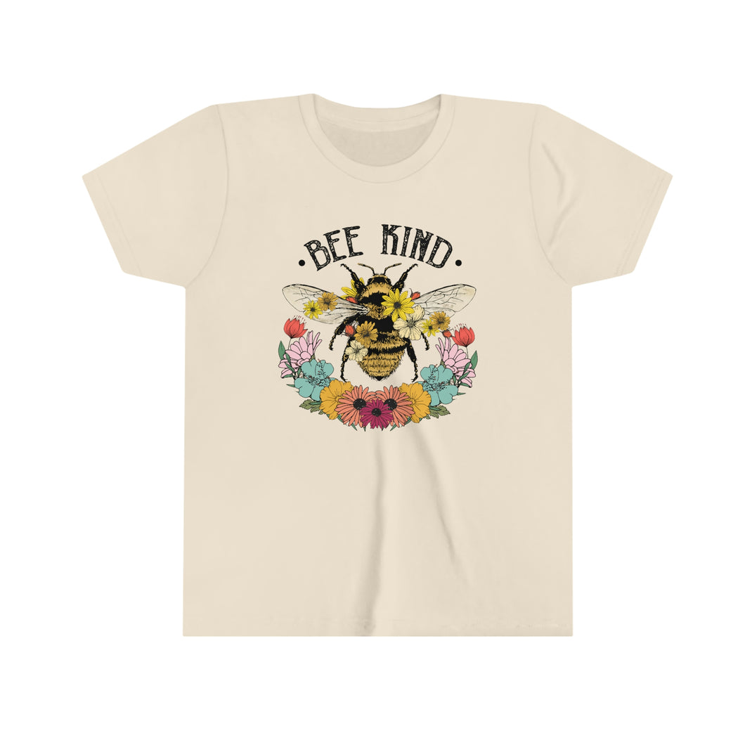 Bee Kind Flowers Youth Girls Retro T-shirt