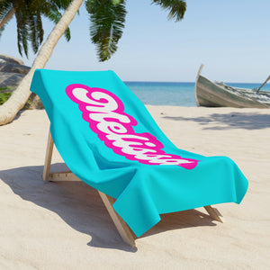 The Melissa Retro Neon Blue and Pink Custom Name Beach Towel