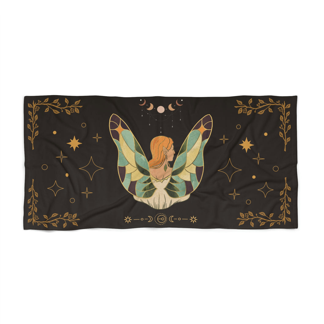 Goddess Fairy Black Printed Beach Towel