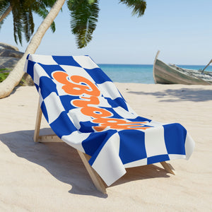 The Brody Blue and Orange Checker Custom Name Beach Towel