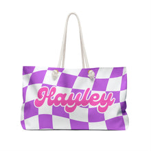 Load image into Gallery viewer, The Hayley Pink and Purple Checker Custom Name Weekender/Beach Bag
