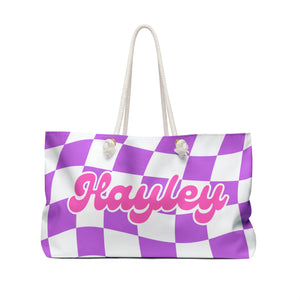 The Hayley Pink and Purple Checker Custom Name Weekender/Beach Bag