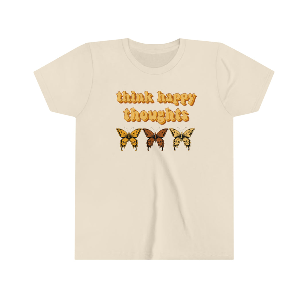 Think Happy Thoughts Butterflies Girls Youth Retro T-shirt